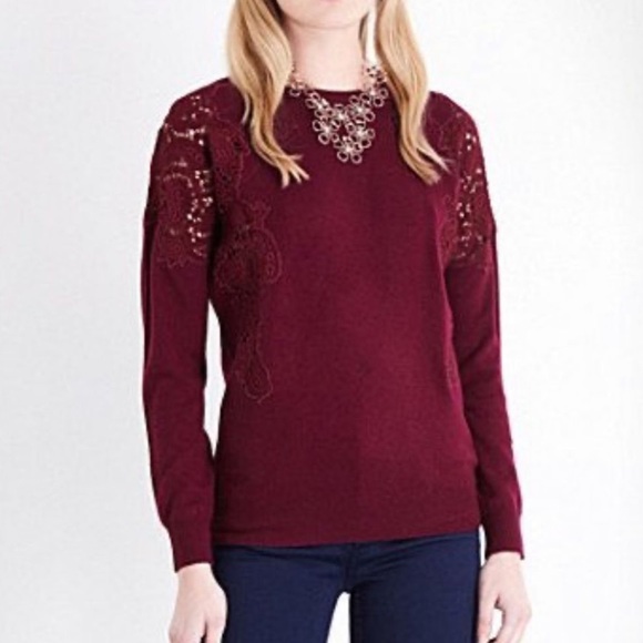 Ted Baker Tae Sweater - Scoop Neck Merino Wool Lace Knit Cut-Out - Picture 7 of 7